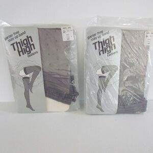 Vintage Thigh High Fashions 2 Pr Gray Thigh High Stockings Nylon NOS POLKA DOT